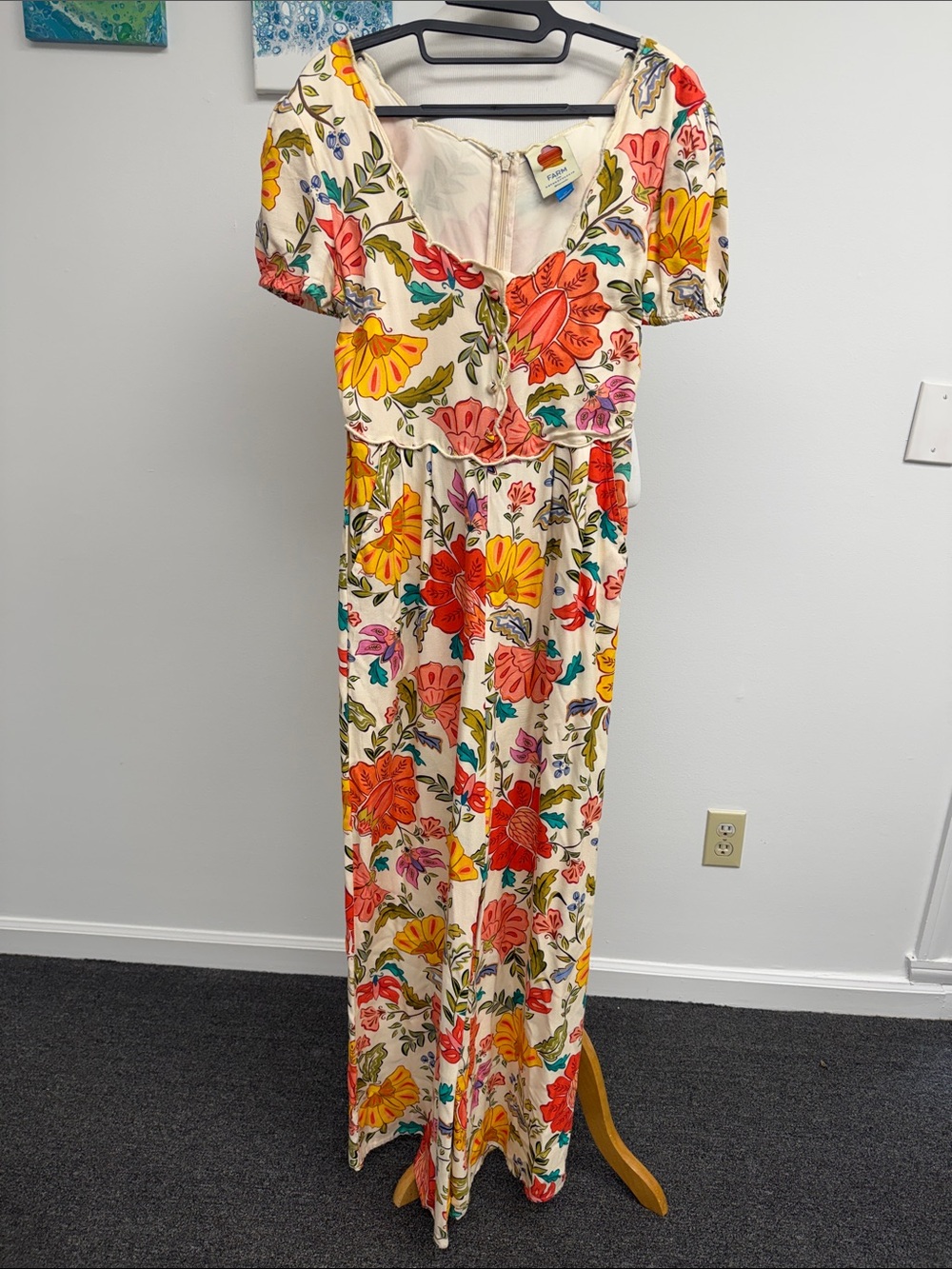 FARM Rio Cream Floral Dress with Red, Yellow, Pink and Green Blooms